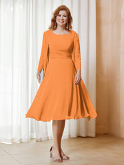 Robe de A-ligne en Mousseline à Manches Longues avec Veste Orange