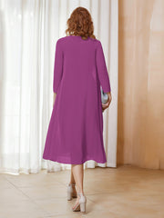 Robe de A-ligne en Mousseline à Manches Longues avec Veste Orchidee Grande Taille