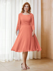 Robe de A-ligne en Mousseline à Manches Longues avec Veste Papaye Grande Taille