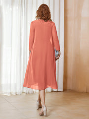 Robe de A-ligne en Mousseline à Manches Longues avec Veste Papaye Grande Taille