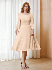 Robe de A-ligne en Mousseline à Manches Longues avec Veste Pêche Grande Taille