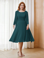 Robe de A-ligne en Mousseline à Manches Longues avec Veste Paon Grande Taille