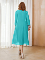 Robe de A-ligne en Mousseline à Manches Longues avec Veste Piscine Grande Taille