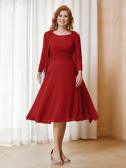 Robe de A-ligne en Mousseline à Manches Longues avec Veste Rouge