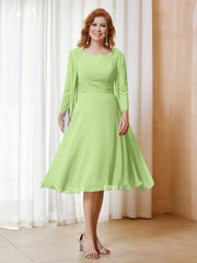 Robe de A-ligne en Mousseline à Manches Longues avec Veste Sauge Grande Taille