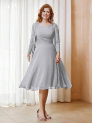 Robe de A-ligne en Mousseline à Manches Longues avec Veste Argent