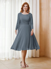 Robe de A-ligne en Mousseline à Manches Longues avec Veste Bleu de Schiste