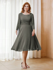 Robe de A-ligne en Mousseline à Manches Longues avec Veste Gris Acier Grande Taille
