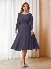 Robe de A-ligne en Mousseline à Manches Longues avec Veste Orageux Grande Taille