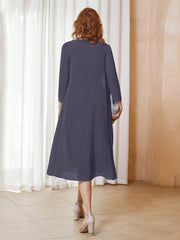Robe de A-ligne en Mousseline à Manches Longues avec Veste Orageux