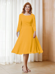 Robe de A-ligne en Mousseline à Manches Longues avec Veste Mandarine
