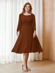 Robe de A-ligne en Mousseline à Manches Longues avec Veste Terracotta