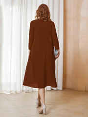 Robe de A-ligne en Mousseline à Manches Longues avec Veste Terracotta