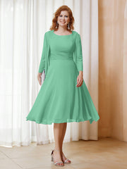 Robe de A-ligne en Mousseline à Manches Longues avec Veste Turquoise Grande Taille