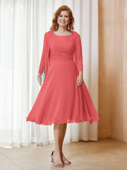 Robe de A-ligne en Mousseline à Manches Longues avec Veste Pastèque Grande Taille