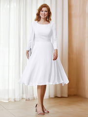 Robe de A-ligne en Mousseline à Manches Longues avec Veste Blanc Grande Taille