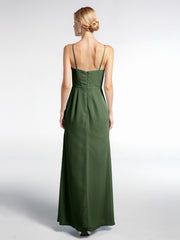 Robe Longue Simple en Mousseline à Col en V Et Bretelles Spaghetti Olive Verte Grande Taille Olive Green
