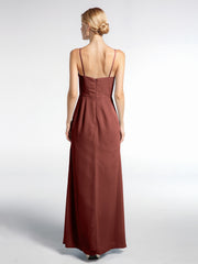 Robe Longue Simple en Mousseline à Col en V Et Bretelles Spaghetti terracotta Grande Taille