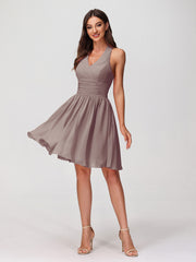 Licou Col en V Mousseline Robe Demoiselle d'honneures Courtes Dusk