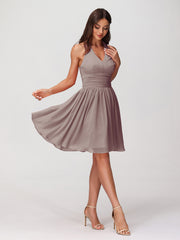 Licou Col en V Mousseline Robe Demoiselle d'honneures Courtes Dusk