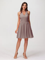 Licou Col en V Mousseline Robe Demoiselle d'honneures Courtes Dusk