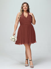 Licou Col en V Mousseline Robe Demoiselle d'honneures Courtes terracotta Grande Taille
