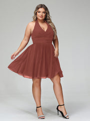 Licou Col en V Mousseline Robe Demoiselle d'honneures Courtes terracotta Grande Taille