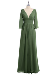 Profond Col En V Mousseline Robes Avec Fente Olive Verte Grande Taille