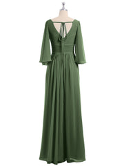 Profond Col En V Mousseline Robes Avec Fente Olive Verte Grande Taille