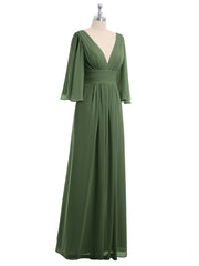 Profond Col En V Mousseline Robes Avec Fente Olive Verte Grande Taille