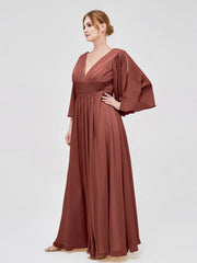 Profond Col En V Mousseline Robes Avec Fente terracotta Grande Taille