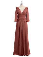Profond Col En V Mousseline Robes Avec Fente terracotta Grande Taille