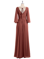 Profond Col En V Mousseline Robes Avec Fente terracotta Grande Taille