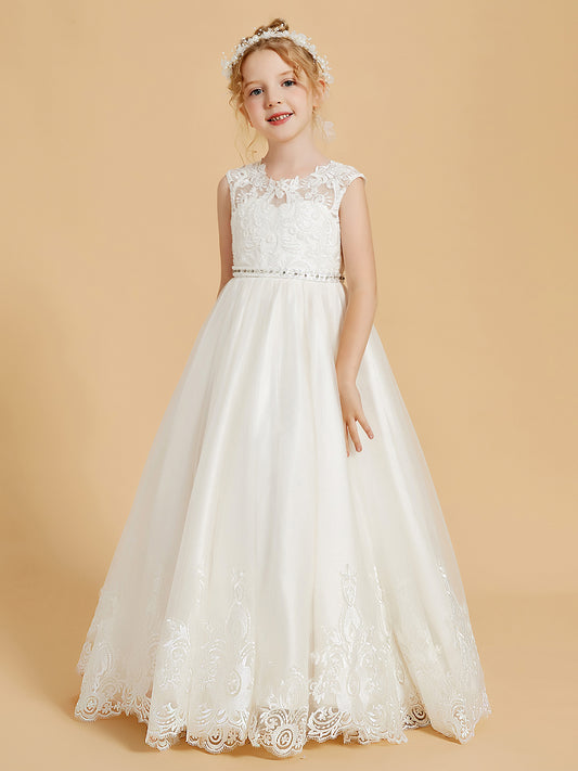 Charmantes Robes de Fille Sans Manches avec Appliques en Dentelle