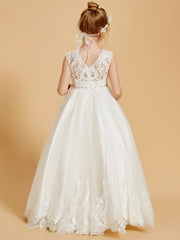 Charmantes Robes de Fille Sans Manches avec Appliques en Dentelle