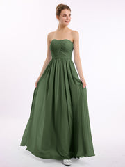 Sans Bretelles Longue Mousseline Robes De Demoiselle d'Honneur Olive Verte Grande Taille