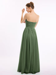 Sans Bretelles Longue Mousseline Robes De Demoiselle d'Honneur Olive Verte Grande Taille