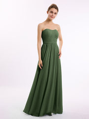 Sans Bretelles Longue Mousseline Robes De Demoiselle d'Honneur Olive Verte Grande Taille