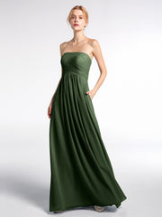 Robe Sans Bretelles Taille Empire en Mousseline avec Poches Olive Verte Grande Taille