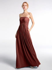 Robe Sans Bretelles Taille Empire en Mousseline avec Poches terracotta