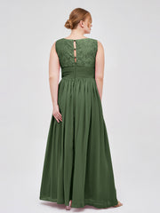 Robe Col en V Mousseline et Dentelle avec Fente Olive Verte Grande Taille