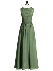 Robe Col en V Mousseline et Dentelle avec Fente Olive Verte