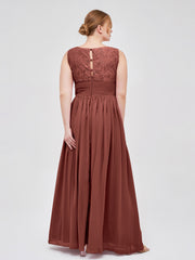 Robe Col en V Mousseline et Dentelle avec Fente terracotta Grande Taille