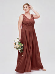 Robe Col en V Mousseline et Dentelle avec Fente terracotta Grande Taille