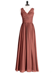 Robe Col en V Mousseline et Dentelle avec Fente terracotta Grande Taille