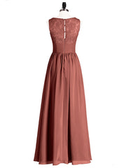 Robe Col en V Mousseline et Dentelle avec Fente terracotta Grande Taille