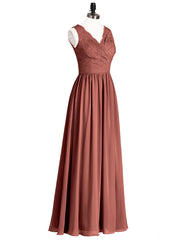 Robe Col en V Mousseline et Dentelle avec Fente terracotta Grande Taille