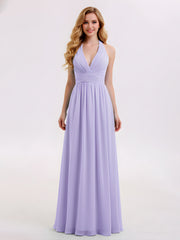 Licou Col en V Mousseline Robe Demoiselle d'honneur Lilas