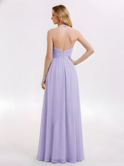 Licou Col en V Mousseline Robe Demoiselle d'honneur Lilas