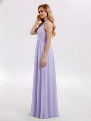 Licou Col en V Mousseline Robe Demoiselle d'honneur Lilas